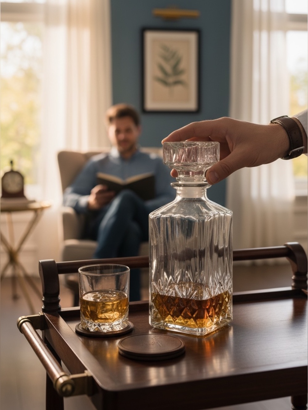 True Living Clear Glass Decanter with Faceted Pattern 34Z